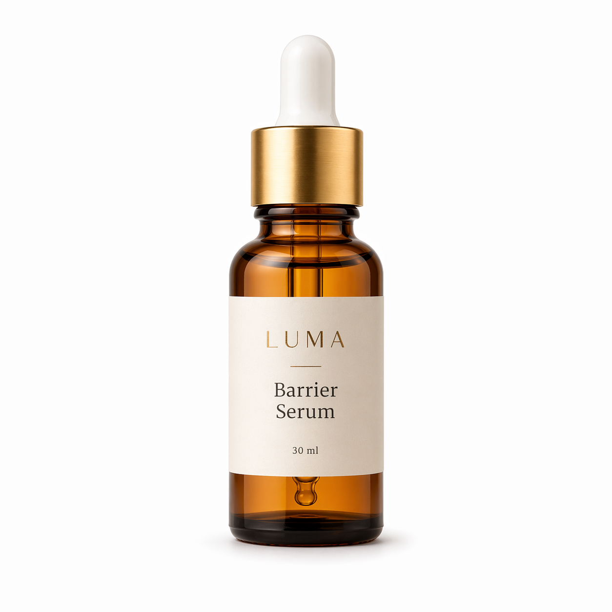 White-background skincare serum bottle packshot